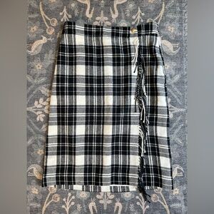 Talbots Black and White Plaid Wrap Pencil Skirt with Fringe